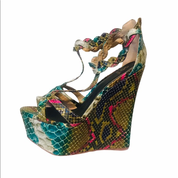 Multicolored Snakeskin print wedges - Picture 3 of 5